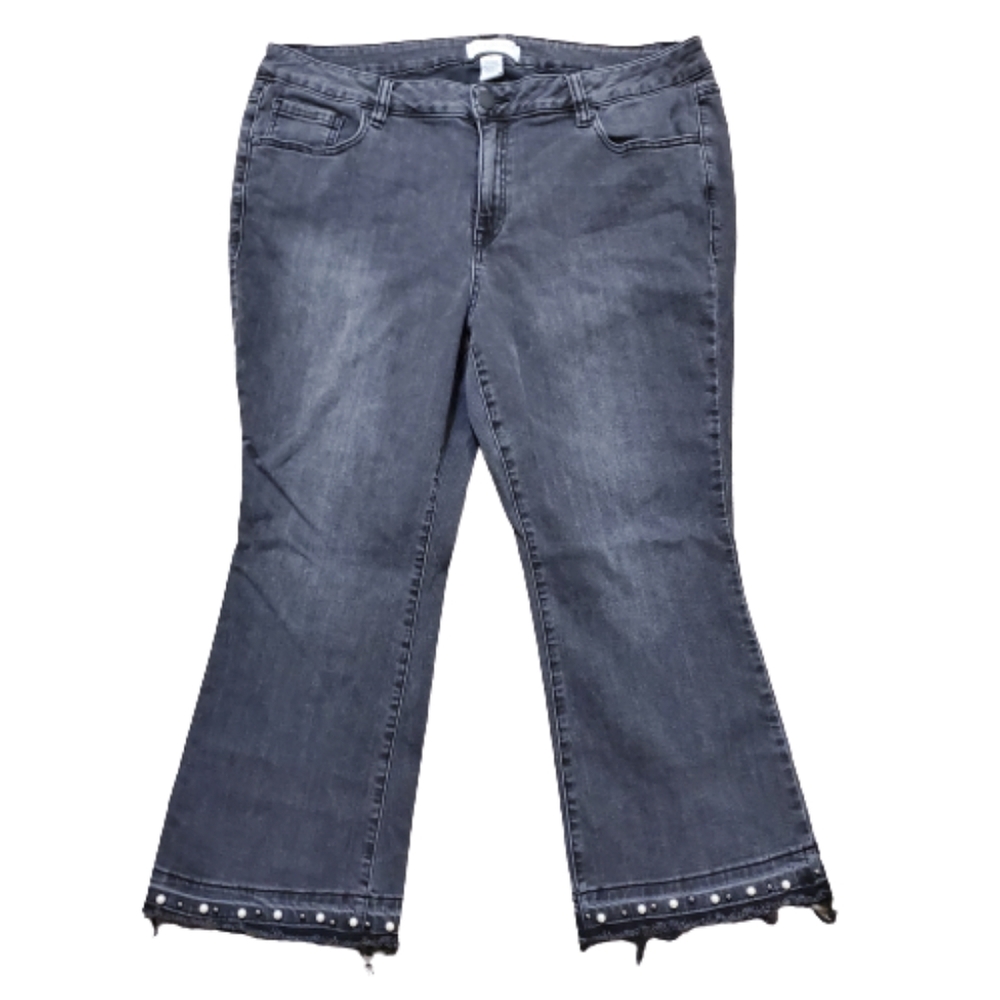 Lane Bryant Mid Rise Kick Boot Raw Hem Beaded Jean